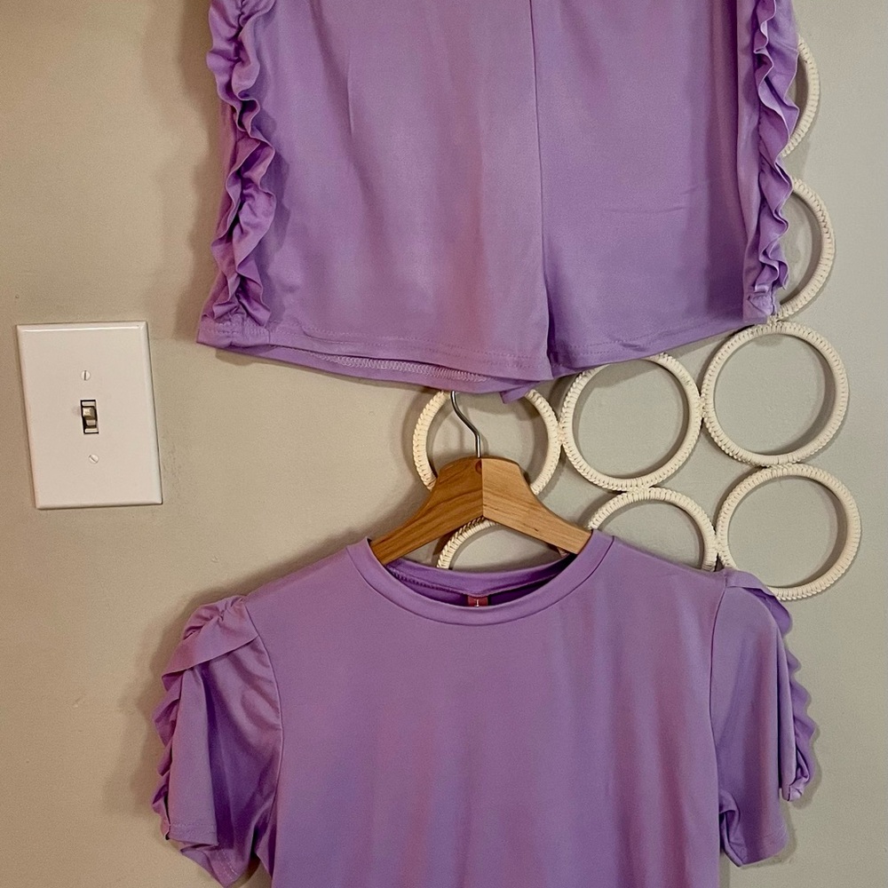 2 piece lilac shorts set.